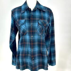1960s PENDLETON Board Shirt, Vintage Wool Plaid Shirt Button Down Boyfriend S